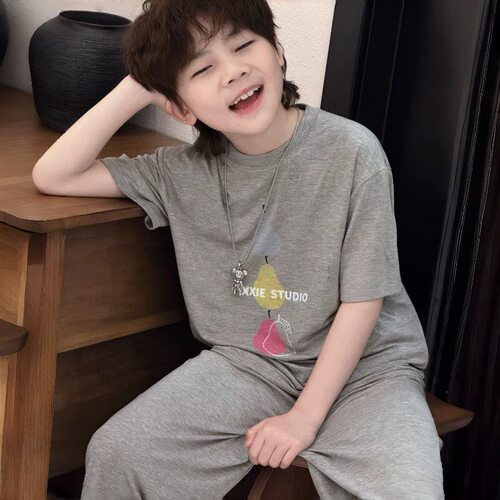 儿童莫代尔睡衣2026夏季新款男童短袖家居服套装男孩休闲服空调服