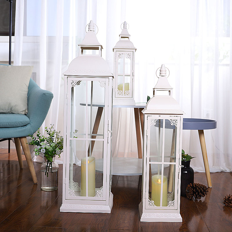 落地风灯欧式铁艺玻n璃镂空防风蜡烛台庭院户外手提装饰摆件烛台