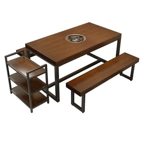 饭店餐厅休闲火锅实木餐桌酒店商用长方形复古桌子铁艺.餐桌椅组