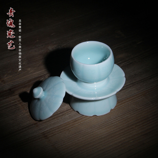 龙泉青瓷 莲花i佛前贡水杯 居家摆件 蜡烛塔 烛台 圣水杯 灵隐寺