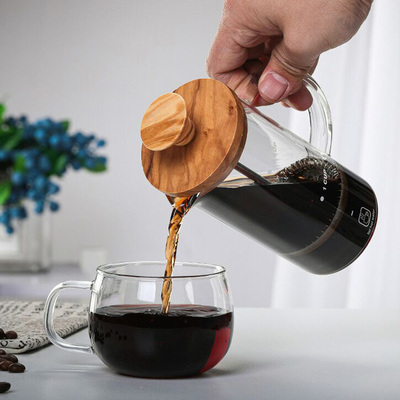 橄榄木法压壶手冲咖啡壶冲w茶器茶水分离泡茶杯滤压壶耐高温玻璃