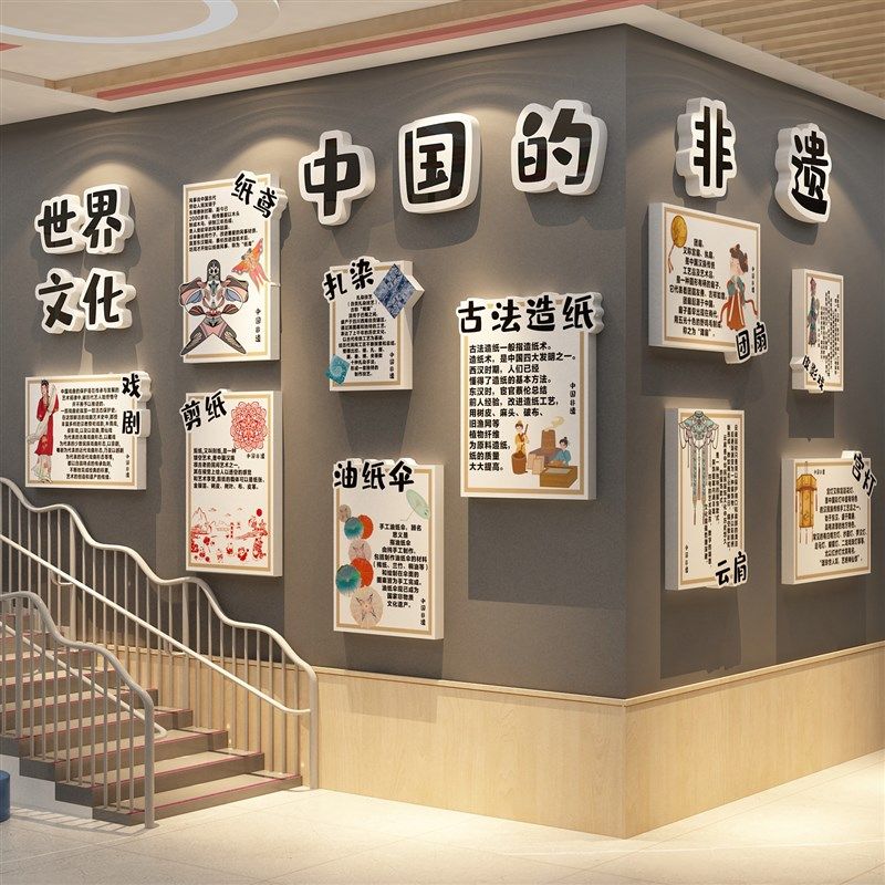中国非遗文化墙面贴传统主题幼儿园环创成品走廊S楼梯托管布置扎,家居饰品,文化墙贴,淘宝优惠券,粉丝福利购,淘宝优惠卷