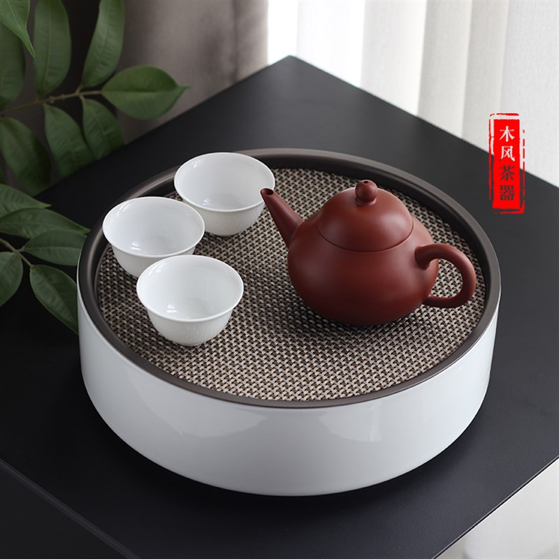 便携茶具包套装旅行圆形车u载茶盘茶船户外泡茶沥水储水白瓷收纳