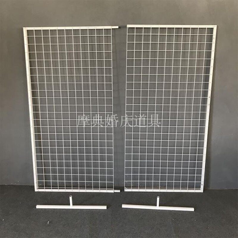 新款婚礼装饰g婚庆背景屏风网格墙铁架货架铁丝照片架落地展示架