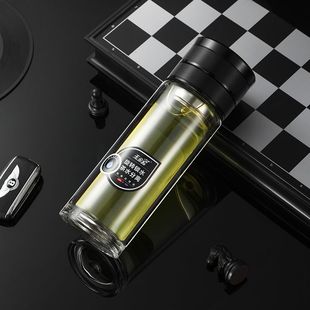 机械盖旋转式茶水k分离泡茶杯双层玻璃杯男士水杯便携杯子浓淡自