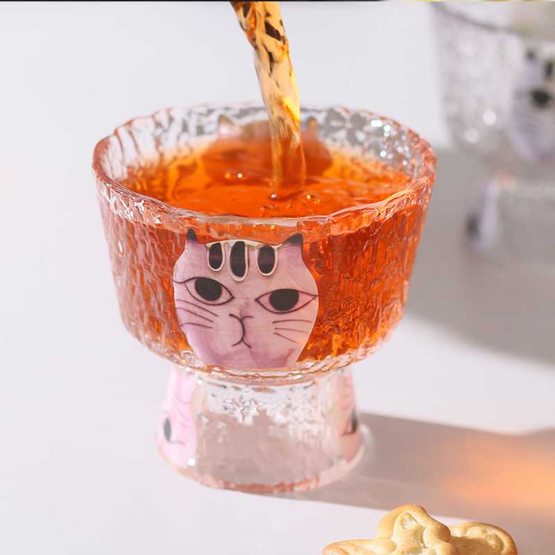 捕获一只猫咪日式清酒杯 水晶玻璃高足杯?干果零食碟Y 果酒米酒