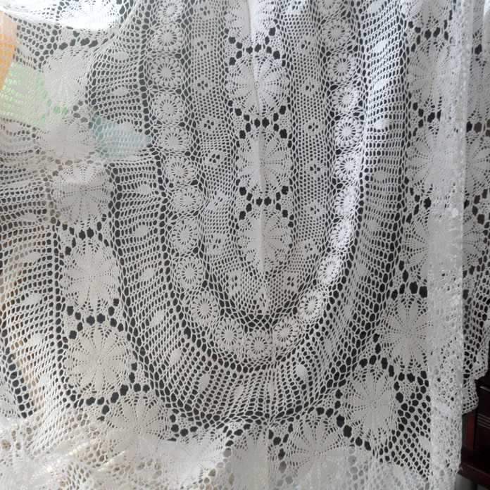 纯手工钩a针镂空编织大桌布欧式复古大床盖钩花台布蕾丝窗帘椭圆