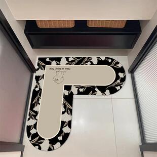 卫生间心形简约转角地垫硅藻泥干湿分离吸水l型浴室门口防滑脚垫