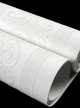 白色仿硅藻泥墙纸竖条纹欧式卧室客厅海吉布墙布海基布无纺布壁纸