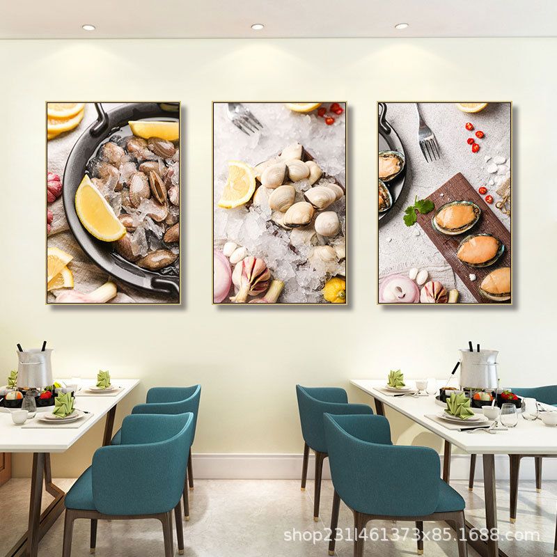 海鲜餐厅装饰画水产品饭店包厢挂画鲍鱼生蚝虾酒店酒楼装饰背景墙图片