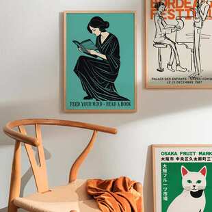 装饰画有框画挂画墙壁复古怀旧图书馆书店读书书店儿童青少年学校