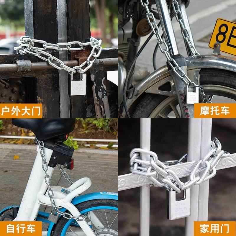 铁锁链铁环链条锁超长链条锁加粗加长链条防盗链子防剪铁链锁三轮图片