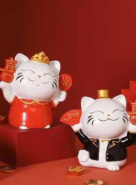糖果订婚情侣猫摆件新婚情侣兔婚房装饰品送闺密送新人结婚礼物