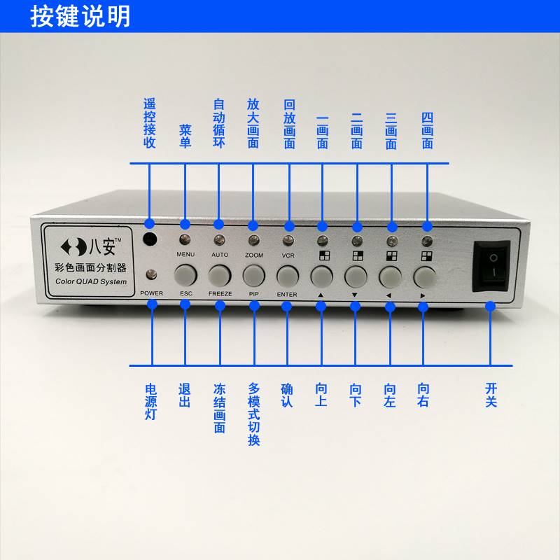 八安4路画面分割器 3路分屏器 驾校画中画叠加器合成器 DS804S-D