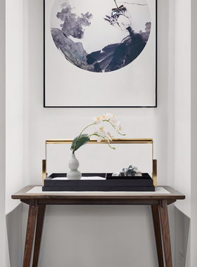 新中式茶室葫芦金属手提盒托盘摆件酒店样板房客厅玄关桌软装饰品