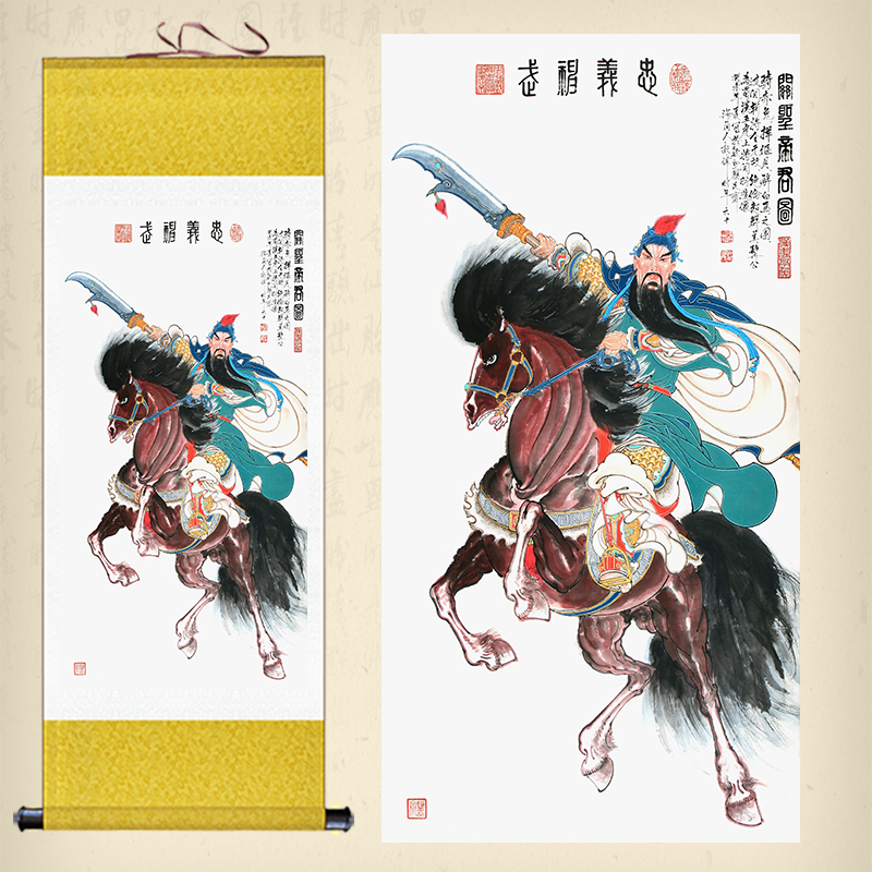 经典三国人物画像卷轴挂画客厅书房装饰画五虎将画像丝绸画已装裱