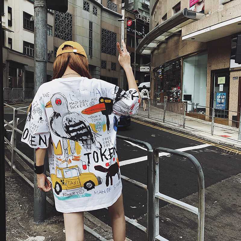 2019夏季t恤新款个性图案创意女装显瘦体恤韩版纯棉T恤短袖宽松百