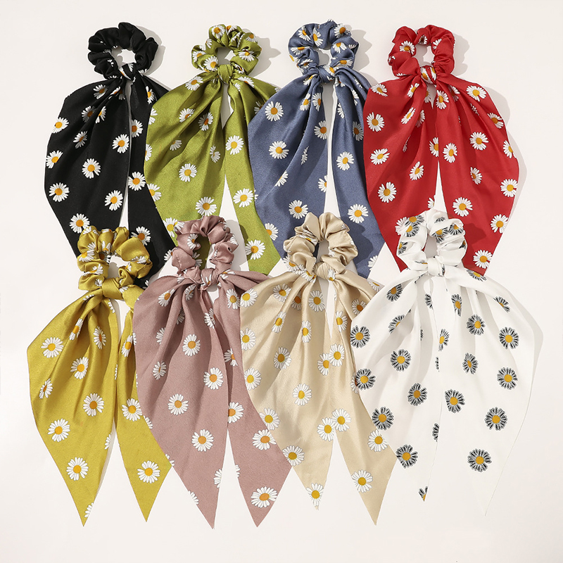 Fashion Leopard Print Bow Satin Girls Elastic Hair Bands Lon