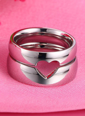爱心拼图情侣钛钢对戒半心形戒指送礼戒指情人节礼物可刻字JZ0047