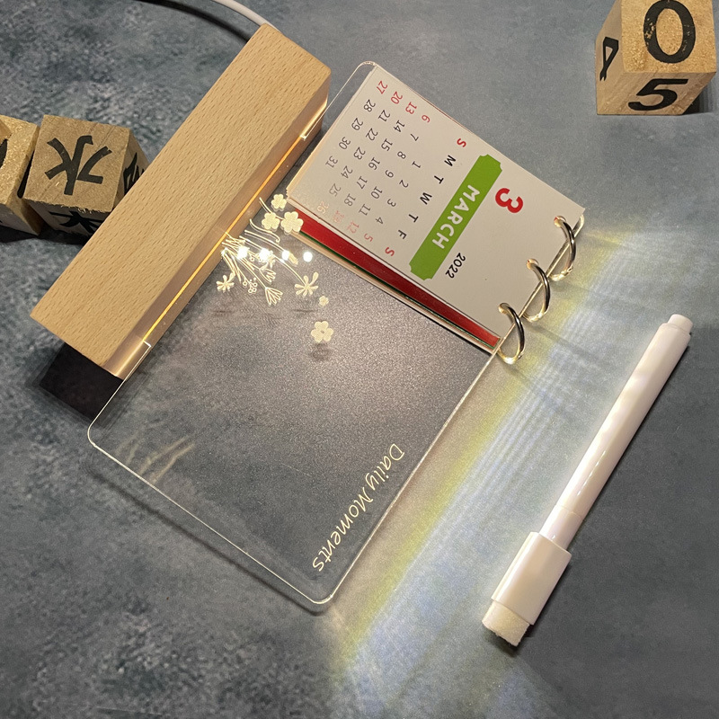 实木底座亚克力记事台历发光板留言日历写字板ins白板备忘提示板
