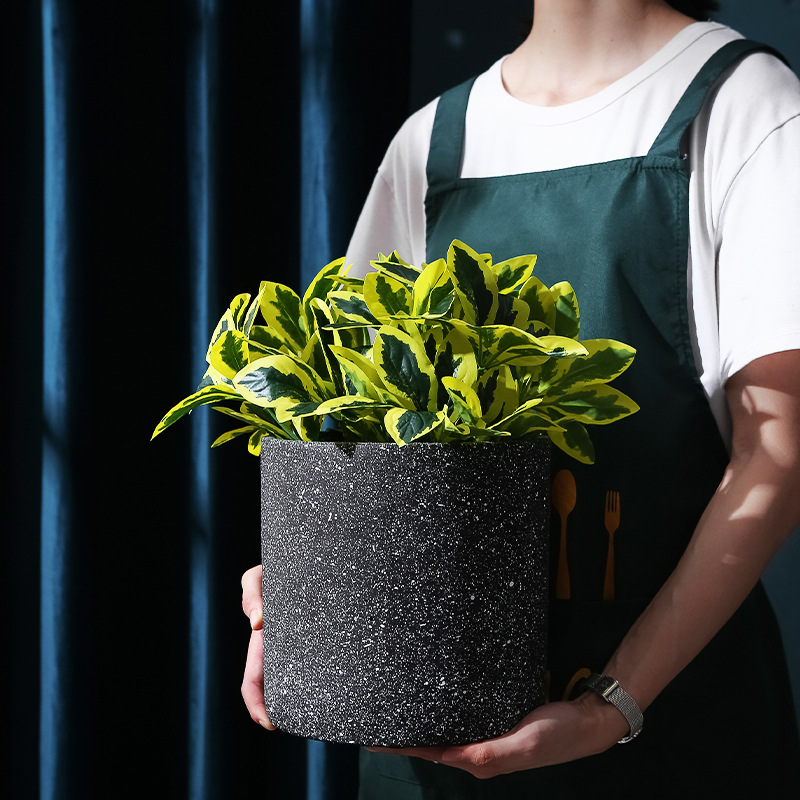 户外圆形方形黑石纹水泥花盆北欧大理石纹理种植景观大号琴叶榕盆