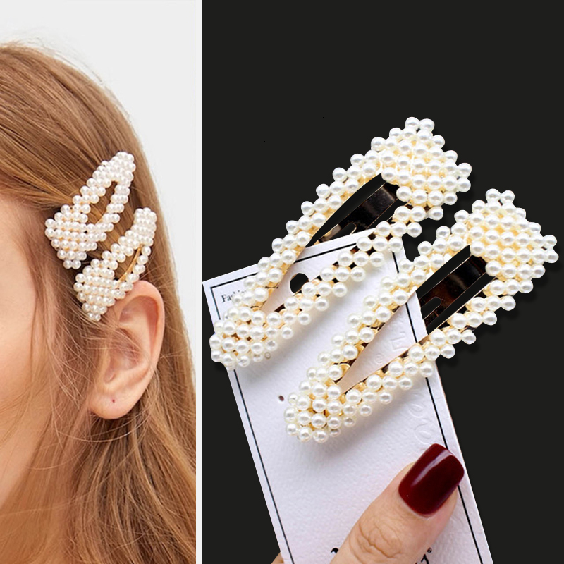 1Set Handmade Pearls Hair Clips Pin for Women Fashion Geomet