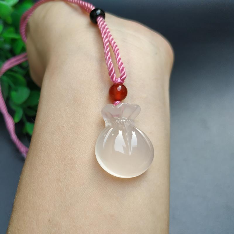 吊坠钱袋玉髓玛瑙小挂件饰品绿冰种福袋天然男女透白粉玉石款冰黄