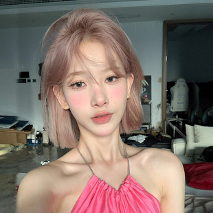 夏日新款粉金一刀切假发短发全头套女浅色发色女团bobo头短直发