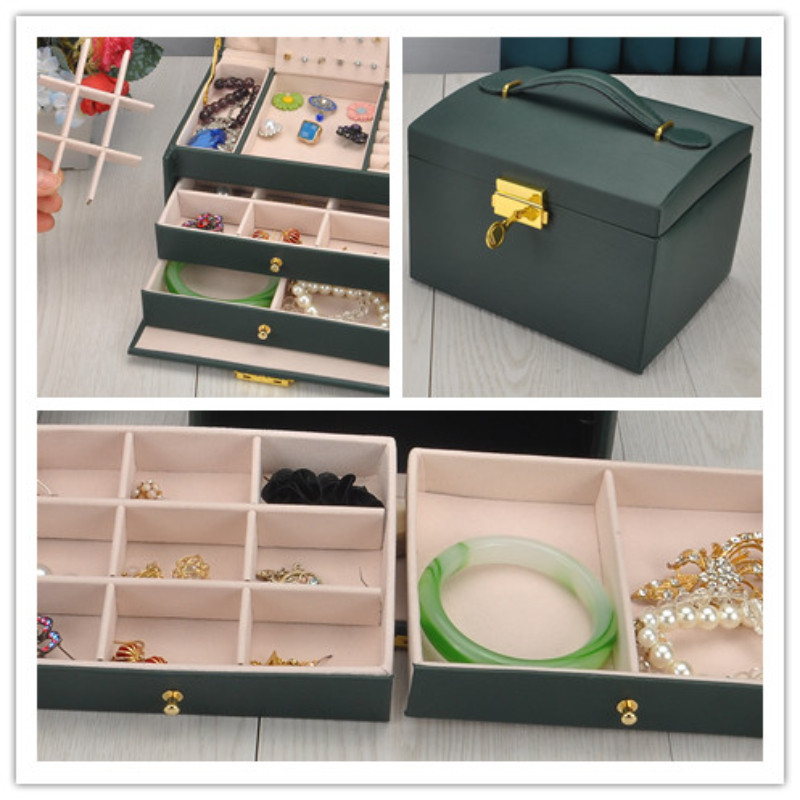 3-Layers Jewelry Organizer Box Leather Large Capacity Jewelr
