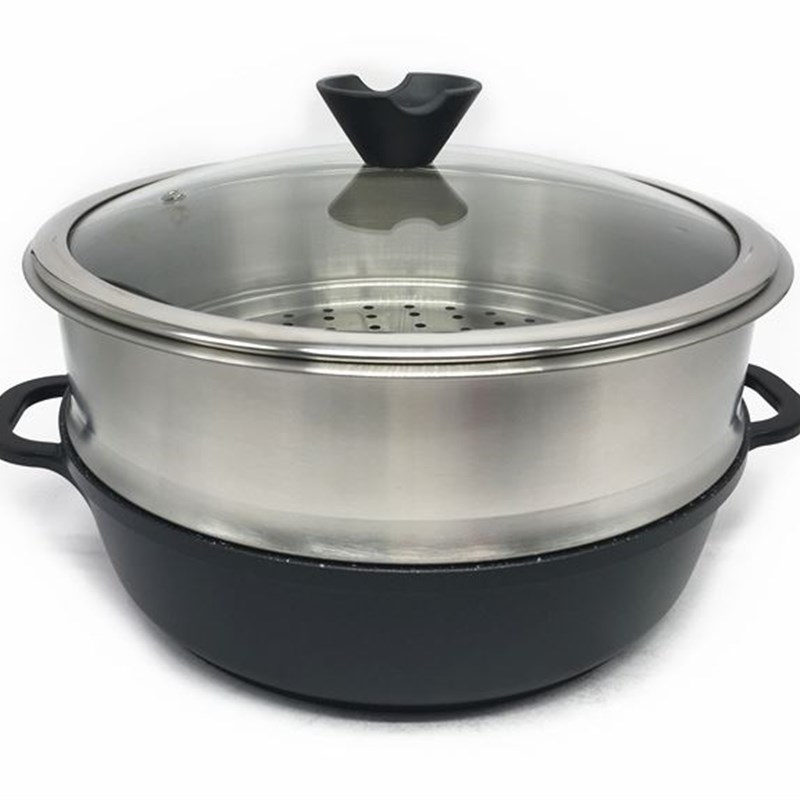 。恒圆出口欧美28CM煎炒汤锅 无油烟不粘炒锅不粘汤锅双耳煎锅 蒸