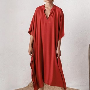 Tunic Elegan Neck Solid Beach Kaftan Women ver Swimsuit