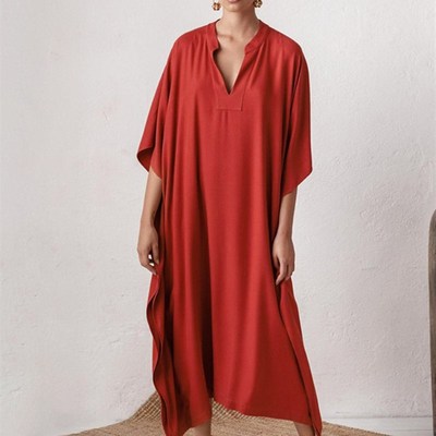 Swimsuit ver Up Women Kaftan Beach Tunic Solid V Neck Elegan