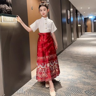 马面裙男童女童秋季套装半身裙儿童日常改良汉服明制唐装2023新款