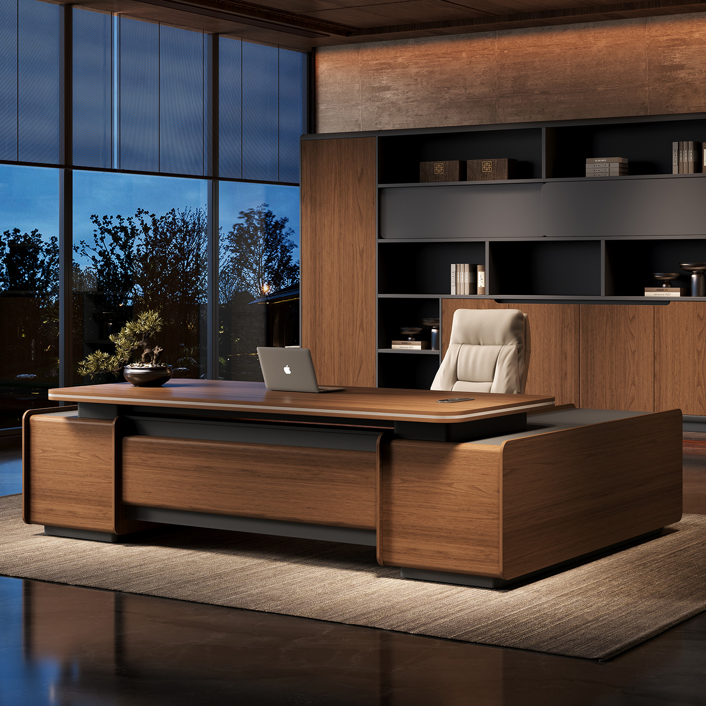 E0级办公桌老板桌椅组合新中式复古工业风高档总裁桌董事长大班台