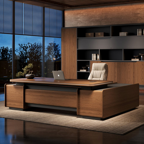 E0级办公桌老板椅组合新中式