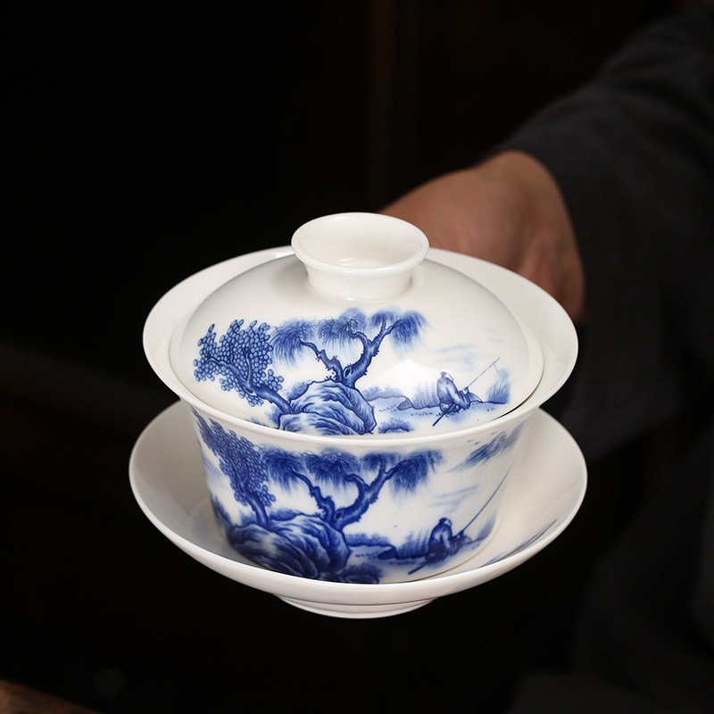 好货盖碗茶杯特大号陶瓷茶具功夫单个泡茶碗三才杯白瓷青花家用手