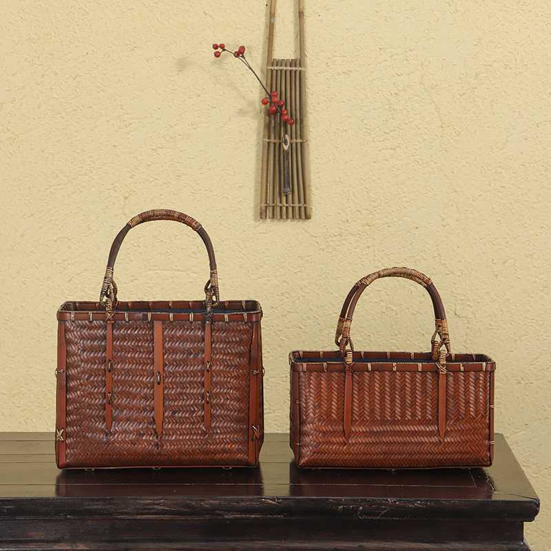 极速中式复古手工竹编包手提篮子文艺女青年手拎包茶具收纳摄影道