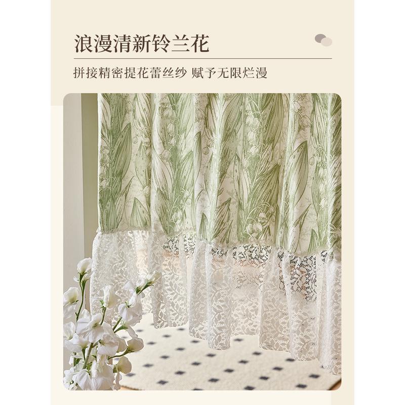 美式田园客厅门帘小清新卧室拱门隔断窗小窗帘短门帘半帘免打孔窗