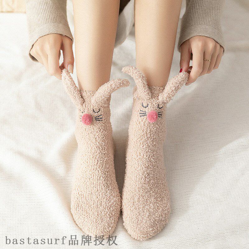极速Autumn and winter new sleep socks Japanese three-dimensi