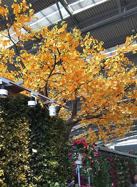 极速仿真银杏叶假树枝装饰黄色树叶子塑料花假花植物绿植室内工程