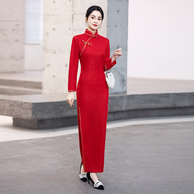 好货外嫁女回娘家旗袍大红色冬季加绒礼仪迎宾服装2025新款中国红