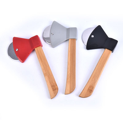 好货Axe Bamboo Handle Pizza Cutter Rotating Blade Home Kitch