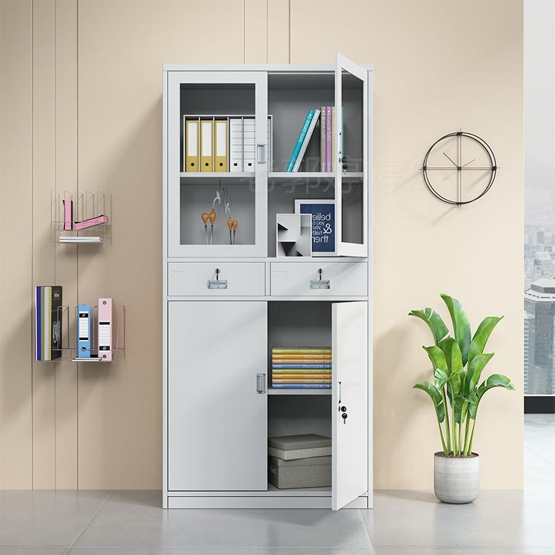 。中二斗办公文件柜铁皮柜抽屉柜财务室资料柜凭证柜玻璃门带锁柜