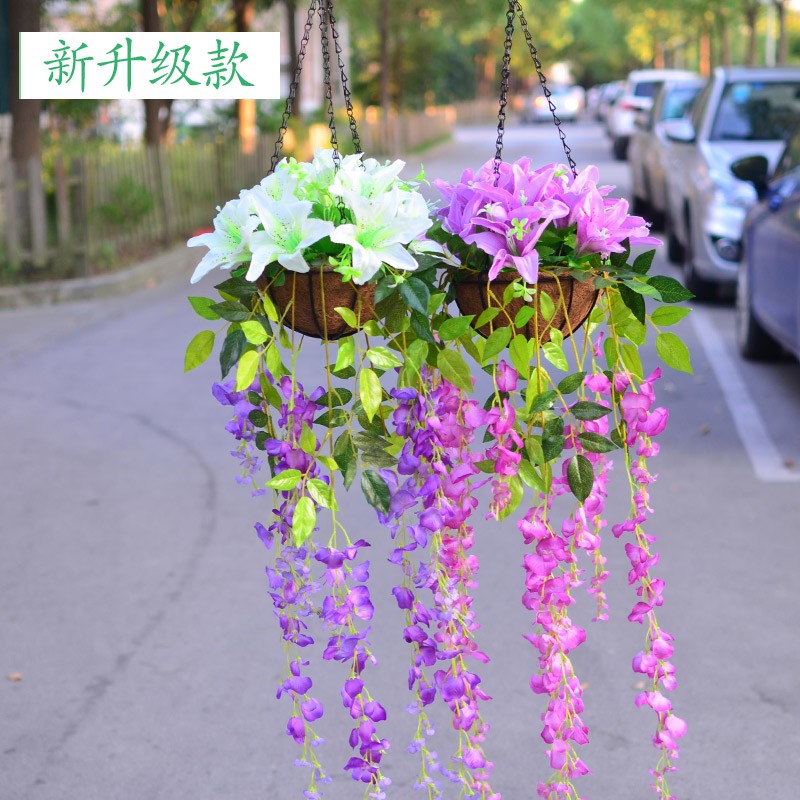 极速仿真花百合花紫藤花豆花吊篮挂花套装绢花假花装饰室内外客厅