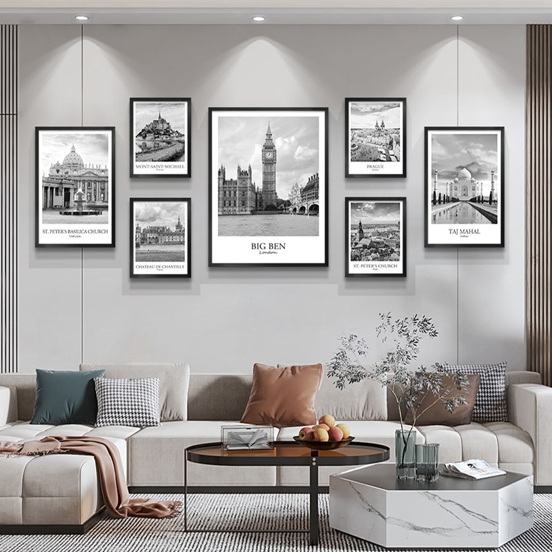 好货黑白建筑风景北欧现代客厅沙发装饰画餐厅KTV清吧酒吧壁画挂