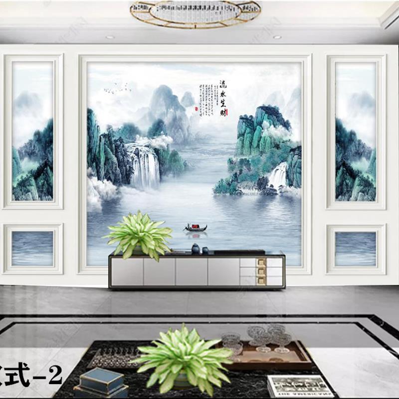 新中式水墨山水电视背景墙壁纸客厅沙发大气壁纸办公室装饰3d壁画