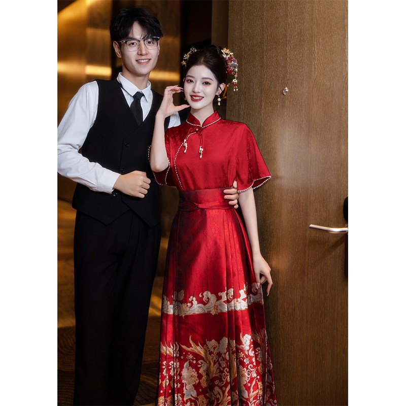 好货新中式马面裙婚服套装敬酒服2025新款新娘结婚旗袍红色订婚礼
