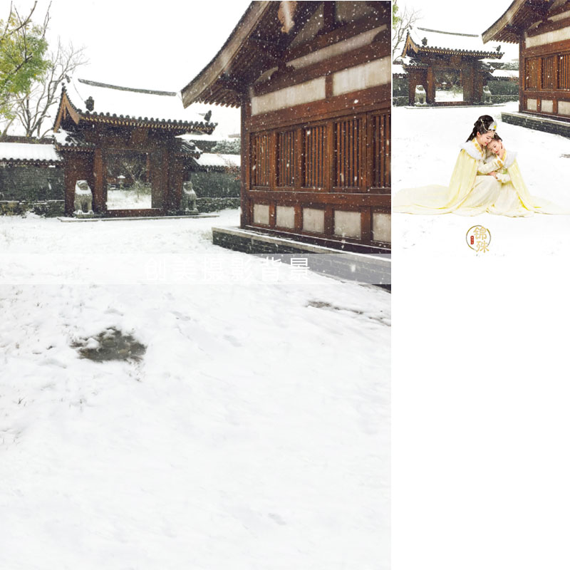 好货古装雪景亲子拍照背景影楼拍照写真布室外雪景背景布PZ-1986