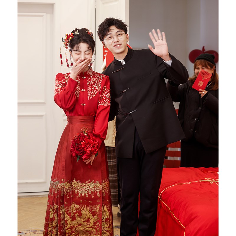 好货新中式订婚马面裙婚服套装敬酒服2025新款新娘酒红色刺绣结婚