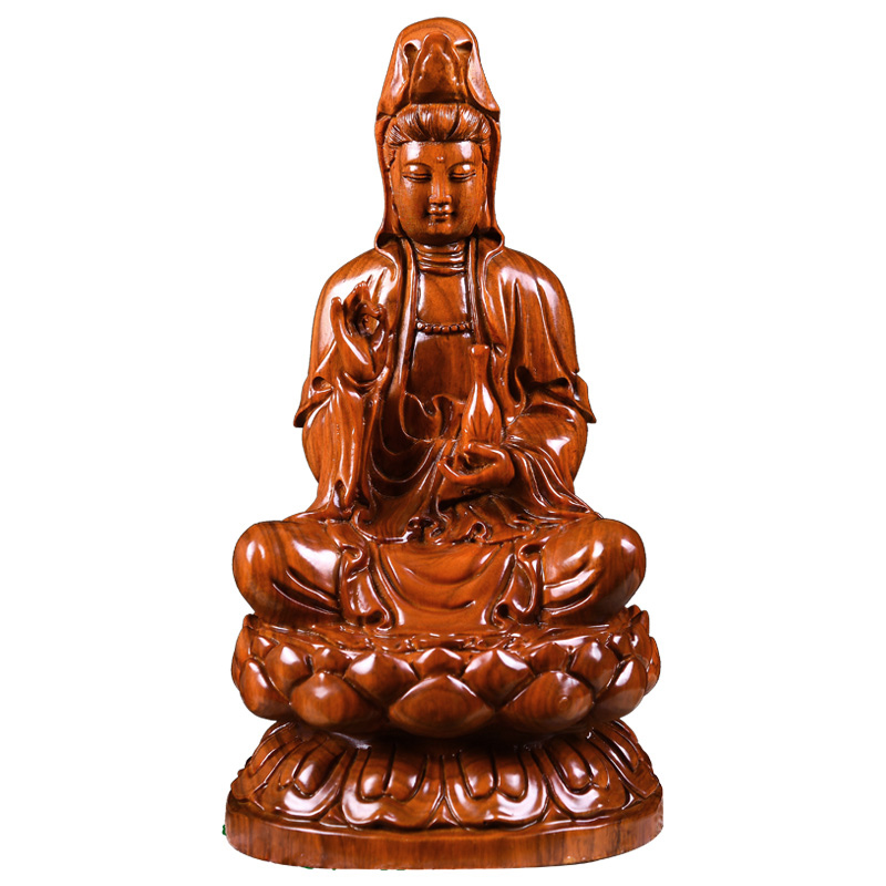 木雕观音摆件观音佛像供奉家用南海观音雕刻工艺品观世音红木摆件